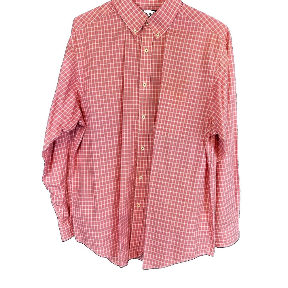 Roundtree & Yorke Check Pink White Button-Down Cotton Button Up Shirt L